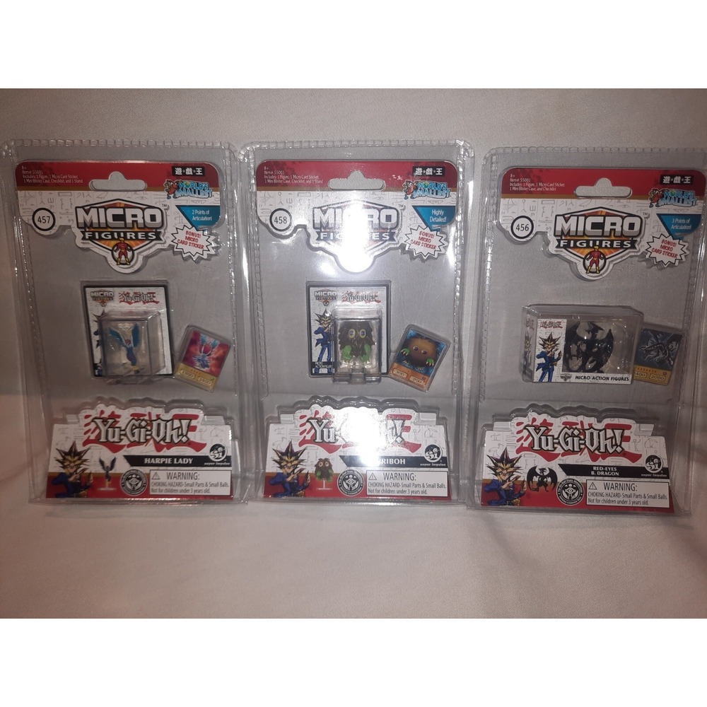 3x Yugioh World's Smallest Micro Figure  Harpie Lady Kuriboh Red Eyes B. Dragon